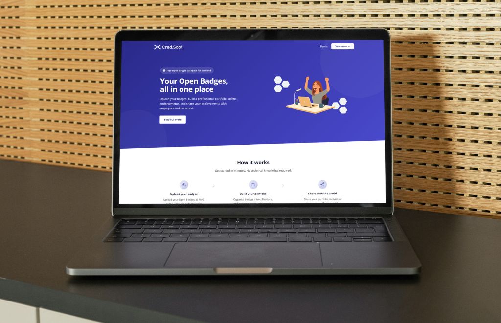 Cred.Scot backpack homepage open on a laptop.